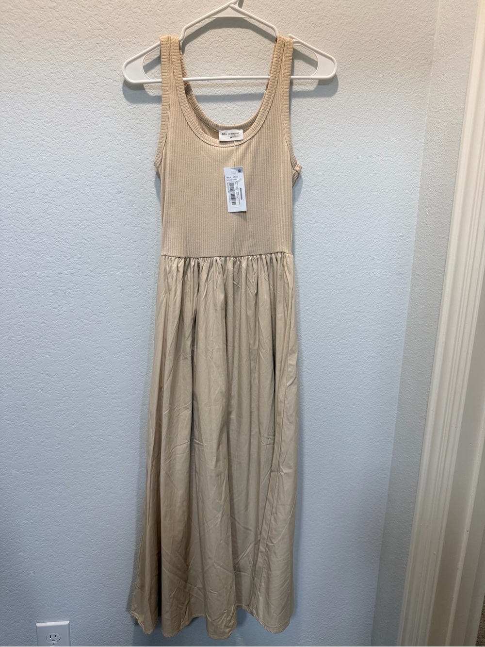 Blu Pepper Beige Cream Maxi Tank Dress NWT
